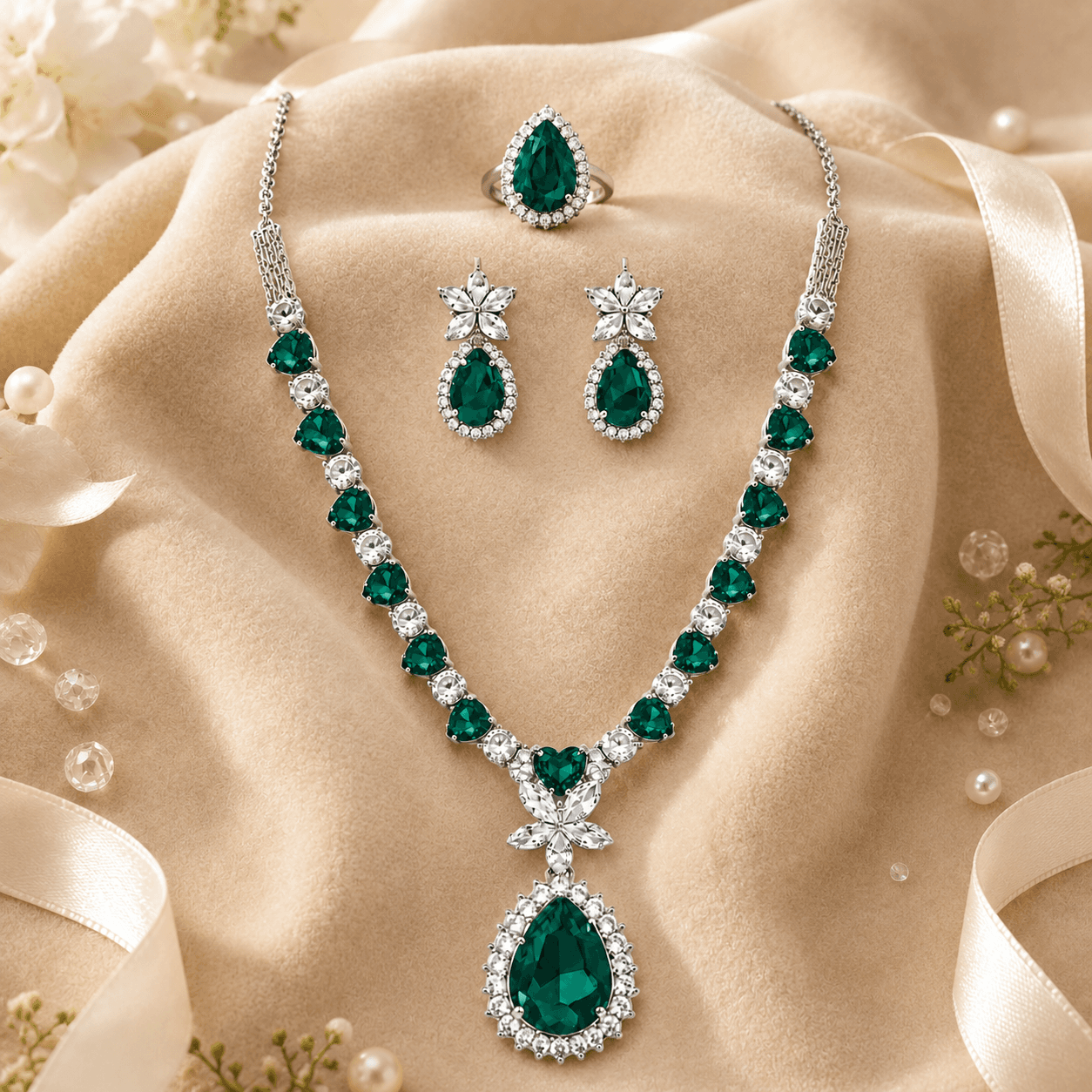 Royal Heartfall Jewelry Set in Green — Viora Jewel