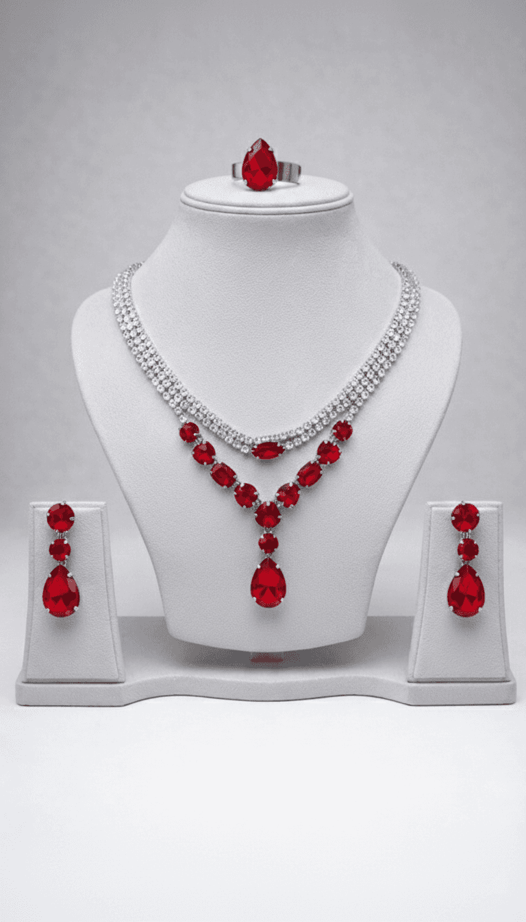 Azure Empress Sapphire Necklace Set - Red