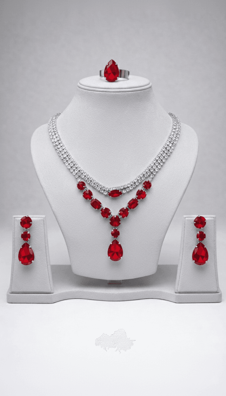 Azure Empress Sapphire Necklace Set in Red — Viora Jewel