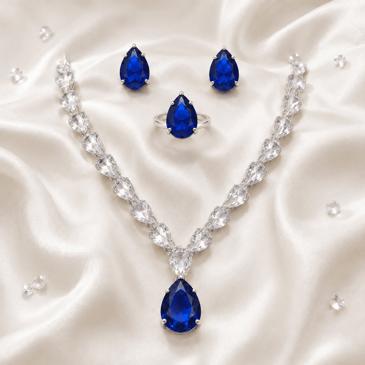 Scarlet Bloom Set in Blue — Viora Jewel