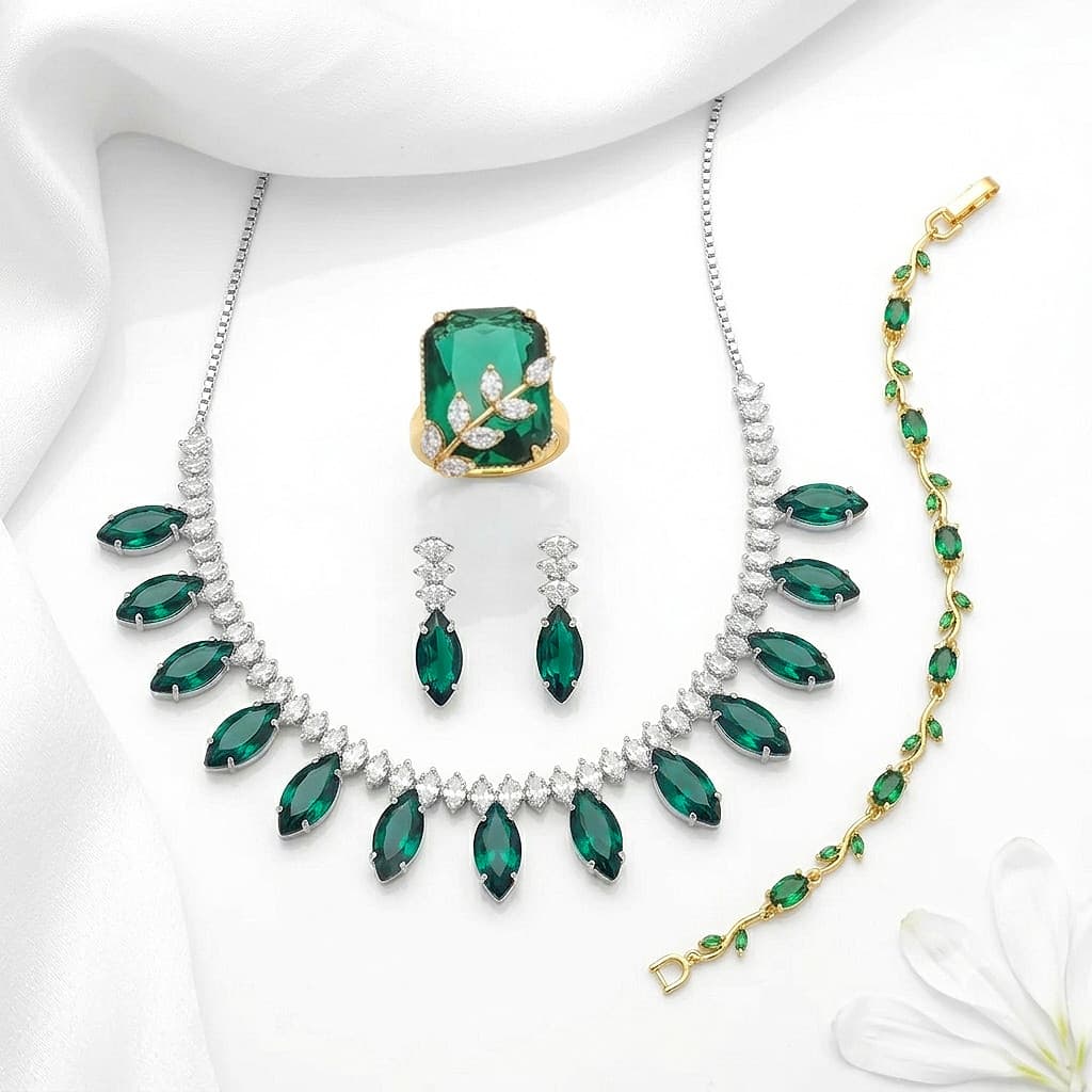 Crystal Cascade set in Green — Viora Jewel