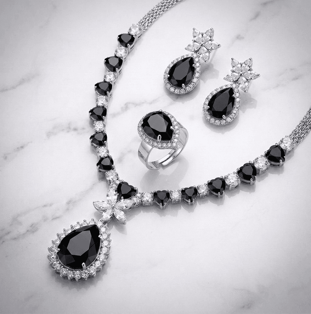 Royal Heartfall Jewelry Set in Black ā Viora Jewel