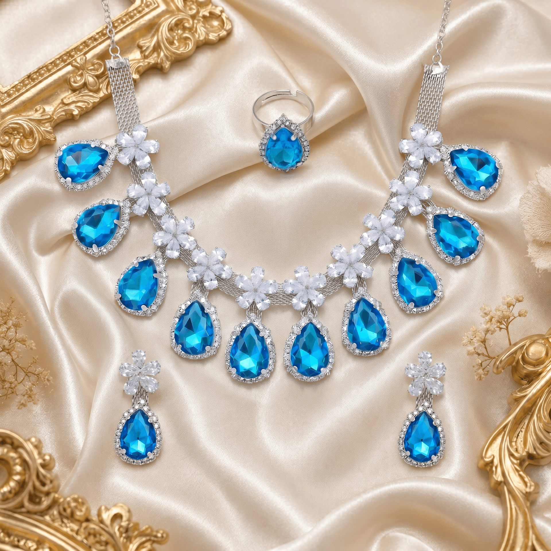 Celestial Bloom Set in Aqua Blue — Viora Jewel