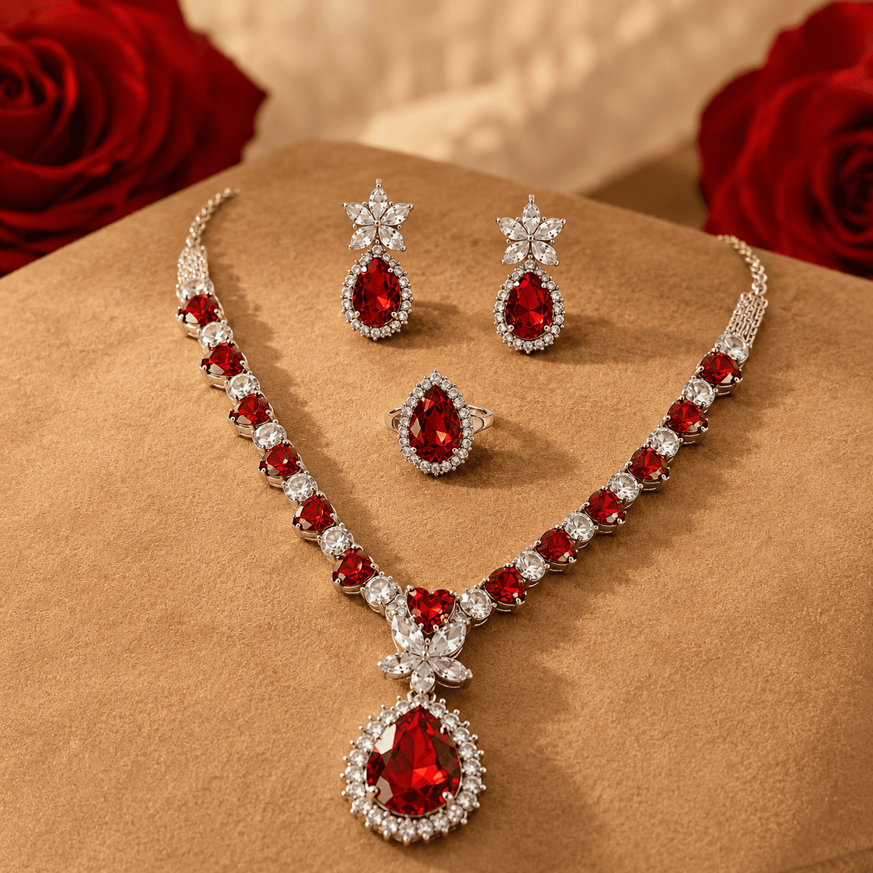 Royal Heartfall Jewelry Set in Red — Viora Jewel