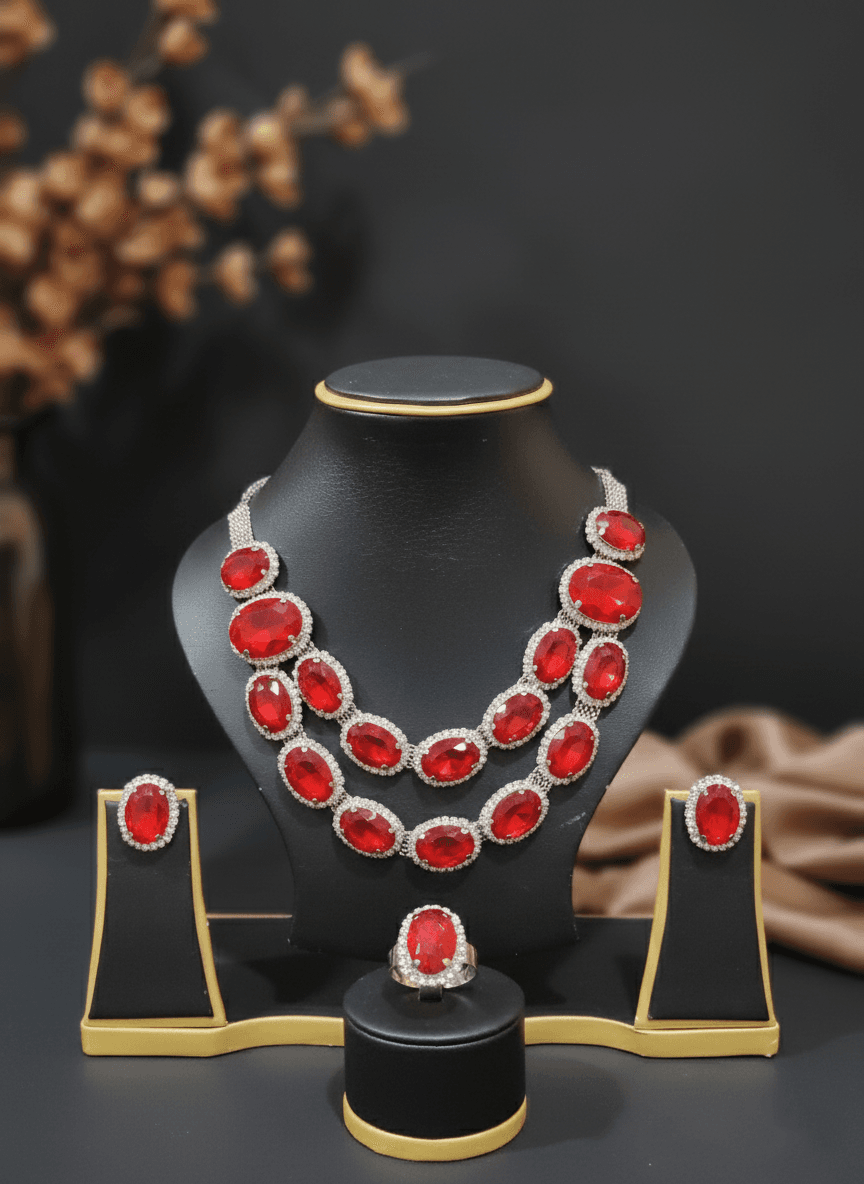 Crimson Royale Ruby Necklace Set in Red — Viora Jewel