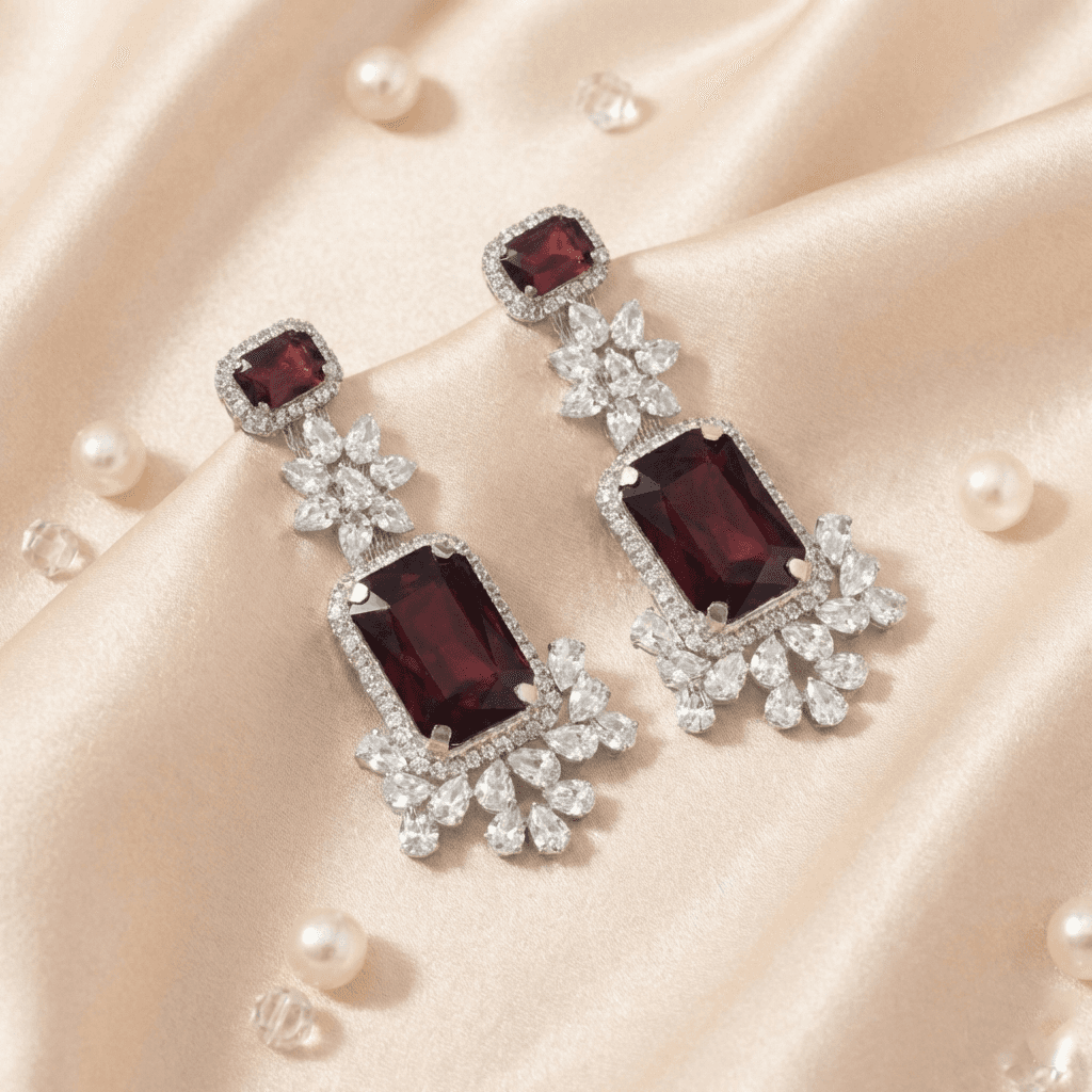 Pearl Whisper Diamond Style Earrings - Maroon