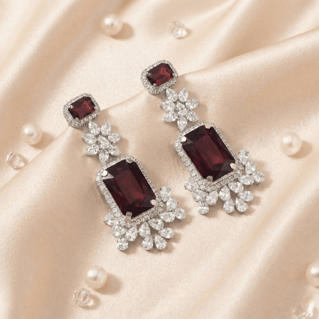 Pearl Whisper Diamond Style Earrings in Maroon — Viora Jewel