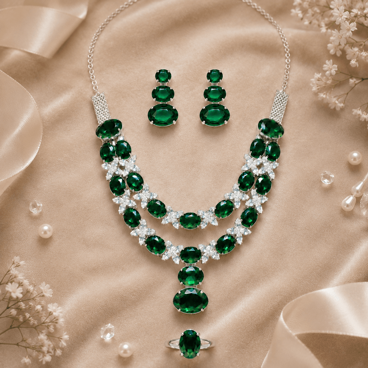 Emerald Bloom Ensemble Jewelry Set in Green — Viora Jewel