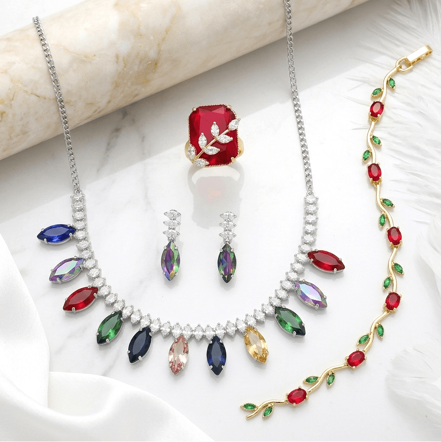 Crystal Cascade Set in red — Viora Jewel