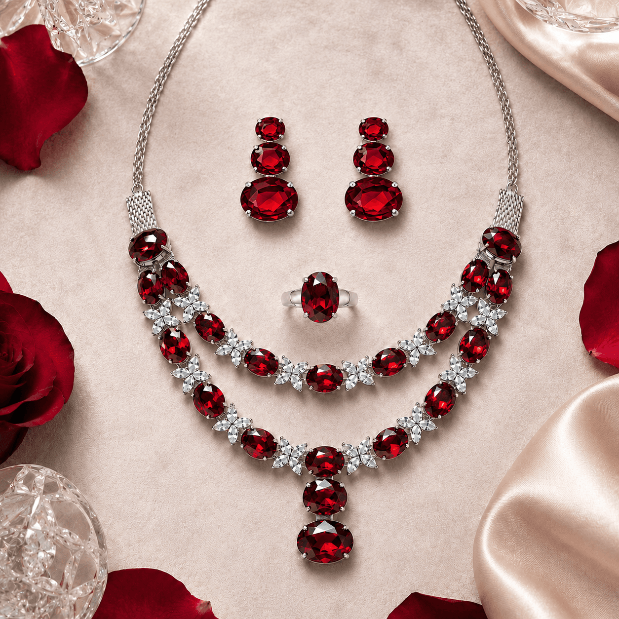Emerald Bloom Ensemble Jewelry Set in Red — Viora Jewel