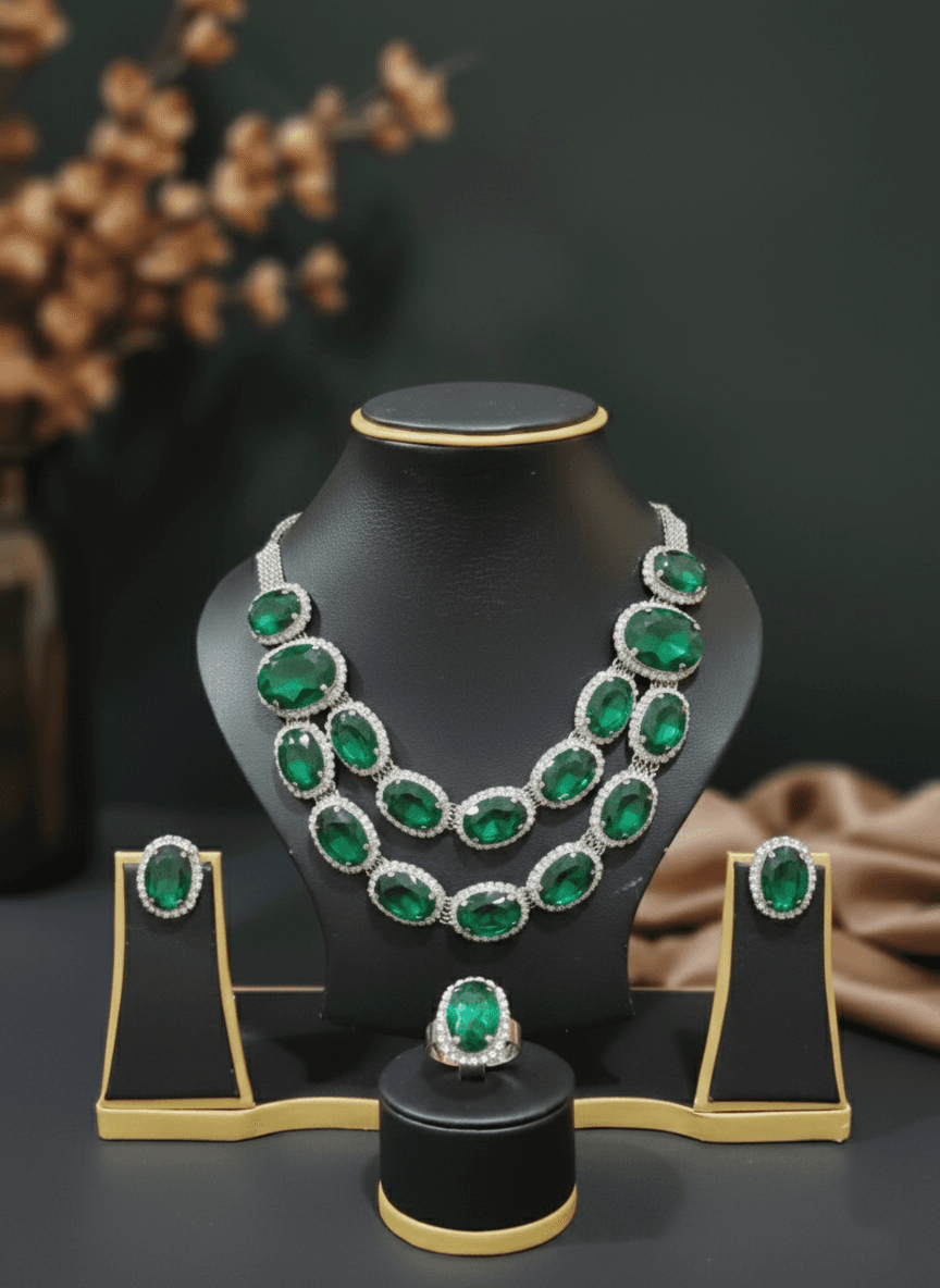 Crimson Royale Ruby Necklace Set in Green — Viora Jewel