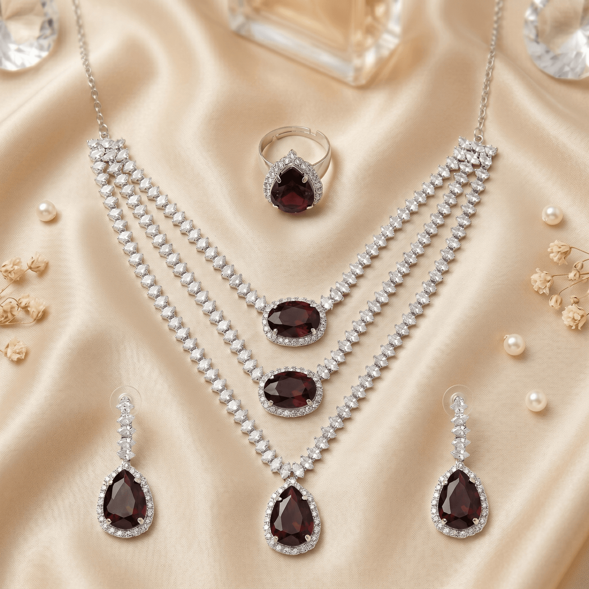 Noble Teardrop Harmony Set in Burgundy — Viora Jewel