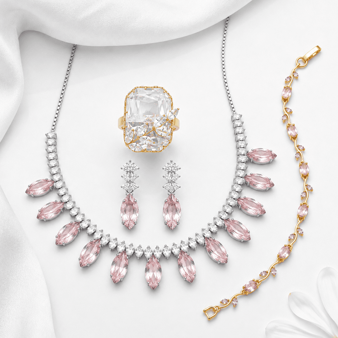 Crystal Cascade Set in Pink — Viora Jewel