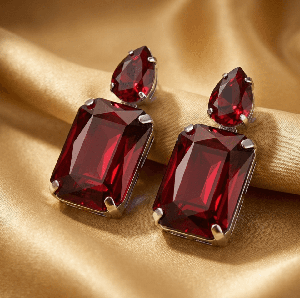 Regal Prism Drop Earrings - Red