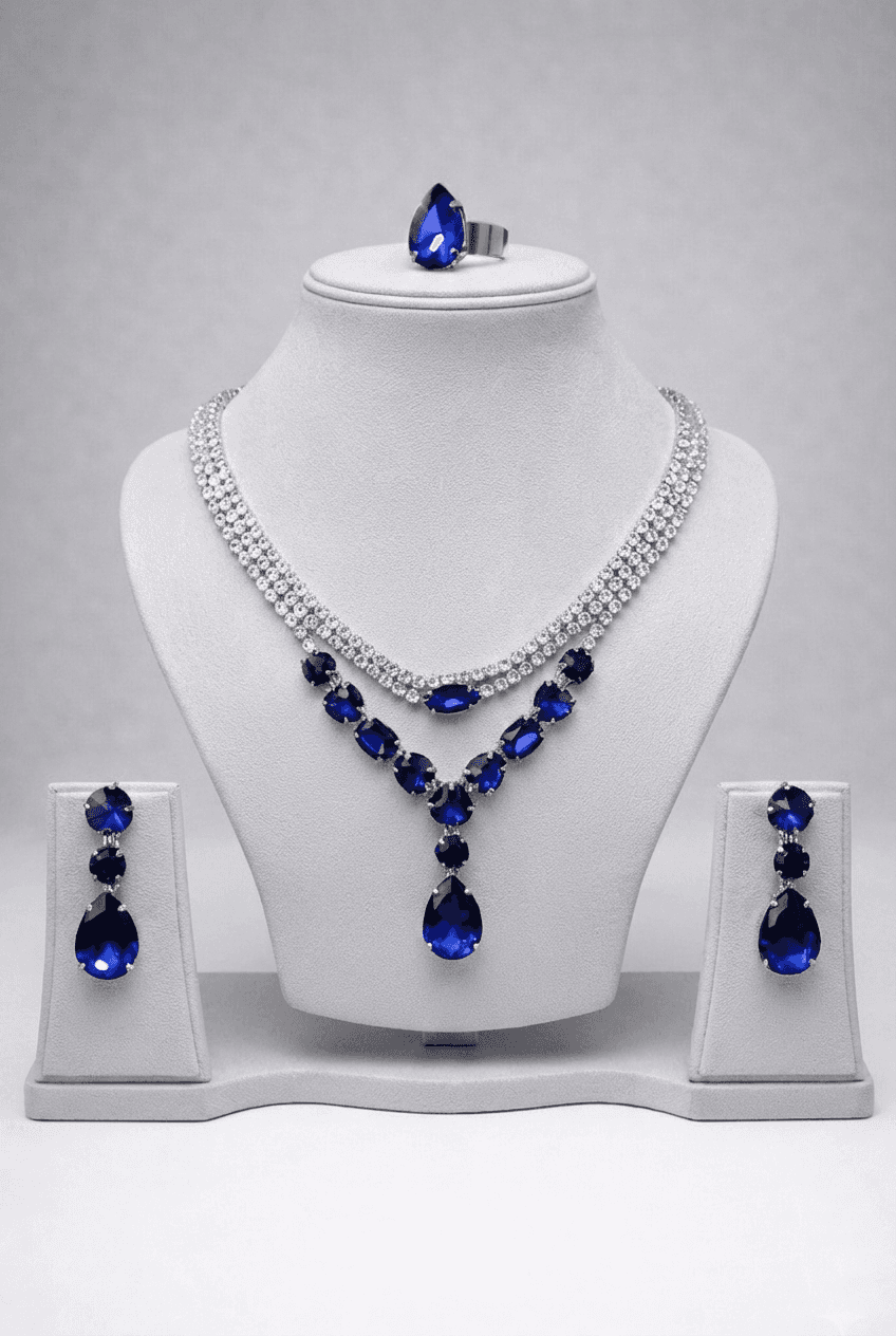 Azure Empress Sapphire Necklace Set - Blue