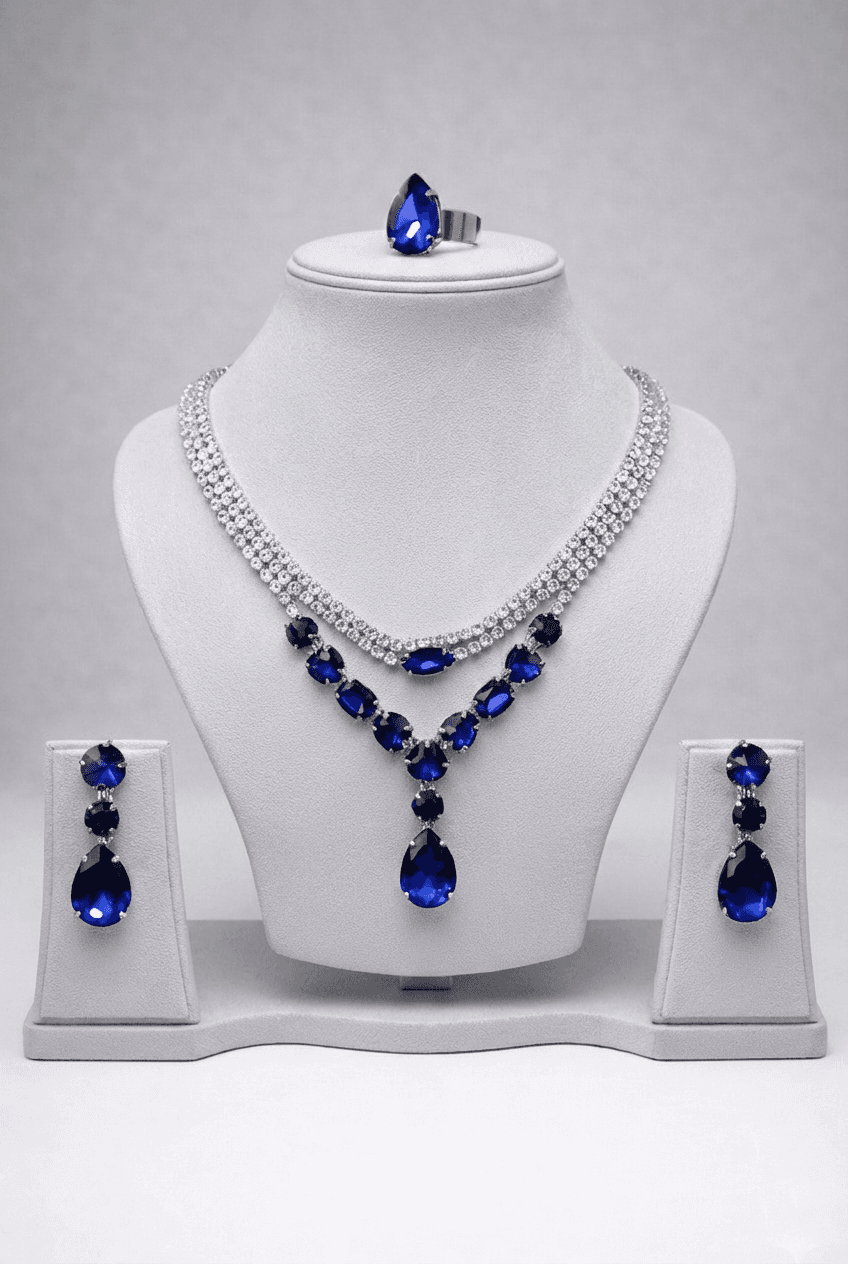 Azure Empress Sapphire Necklace Set in Blue — Viora Jewel