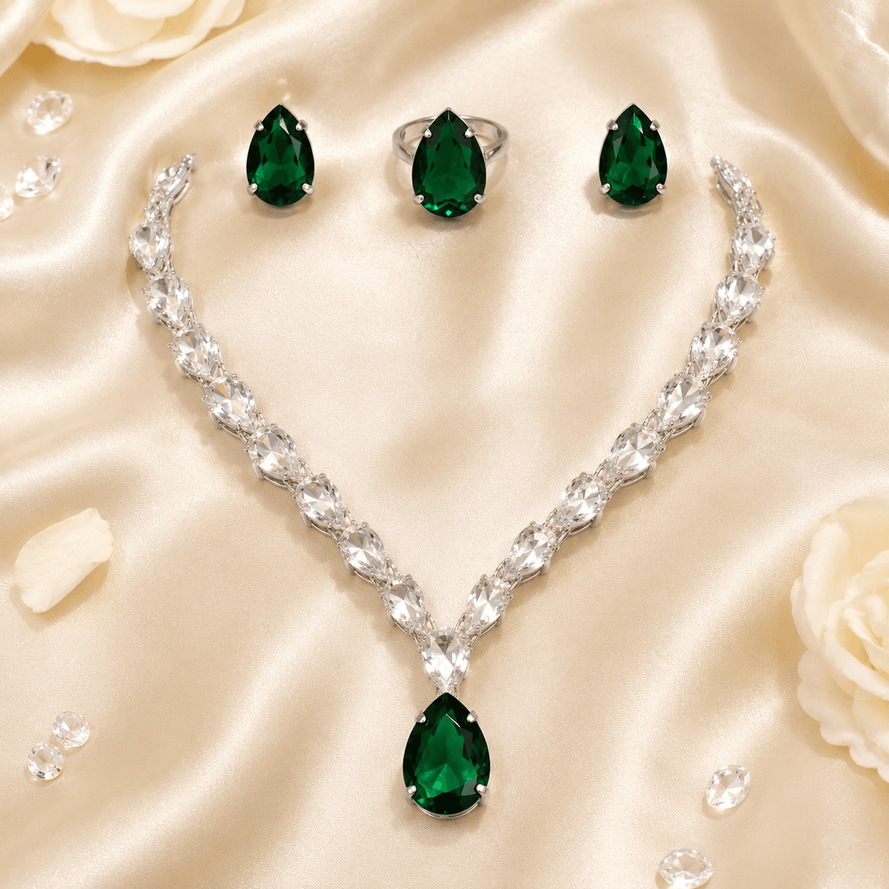 Scarlet Bloom Set in Green — Viora Jewel