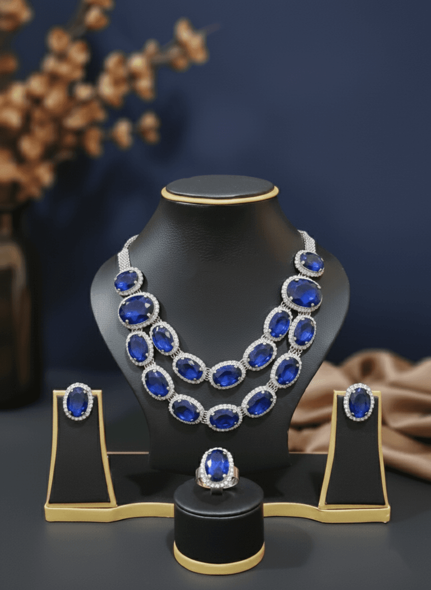 Crimson Royale Ruby Necklace Set in Blue — Viora Jewel