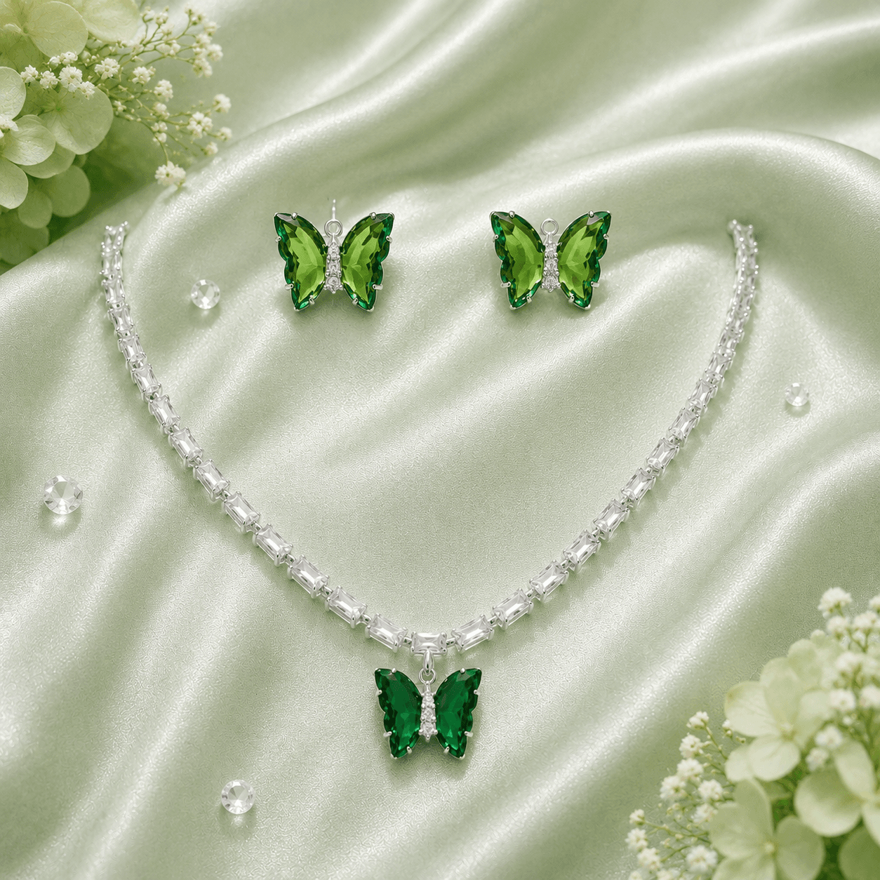 Crystal Wings Set in Green — Viora Jewel