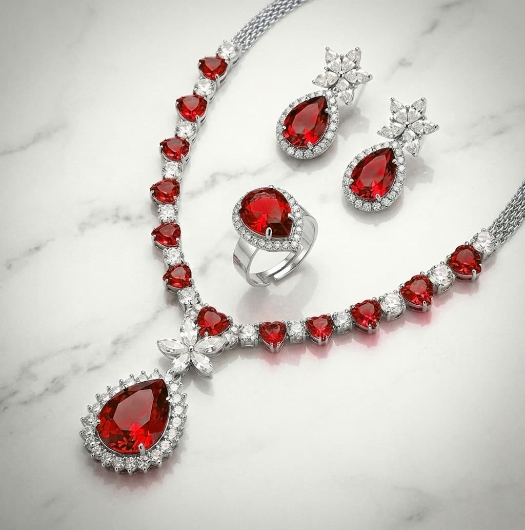 Royal Heartfall Jewelry Set in Red — Viora Jewel