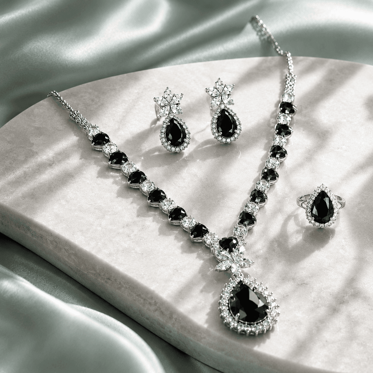 Royal Heartfall Jewelry Set in Black — Viora Jewel