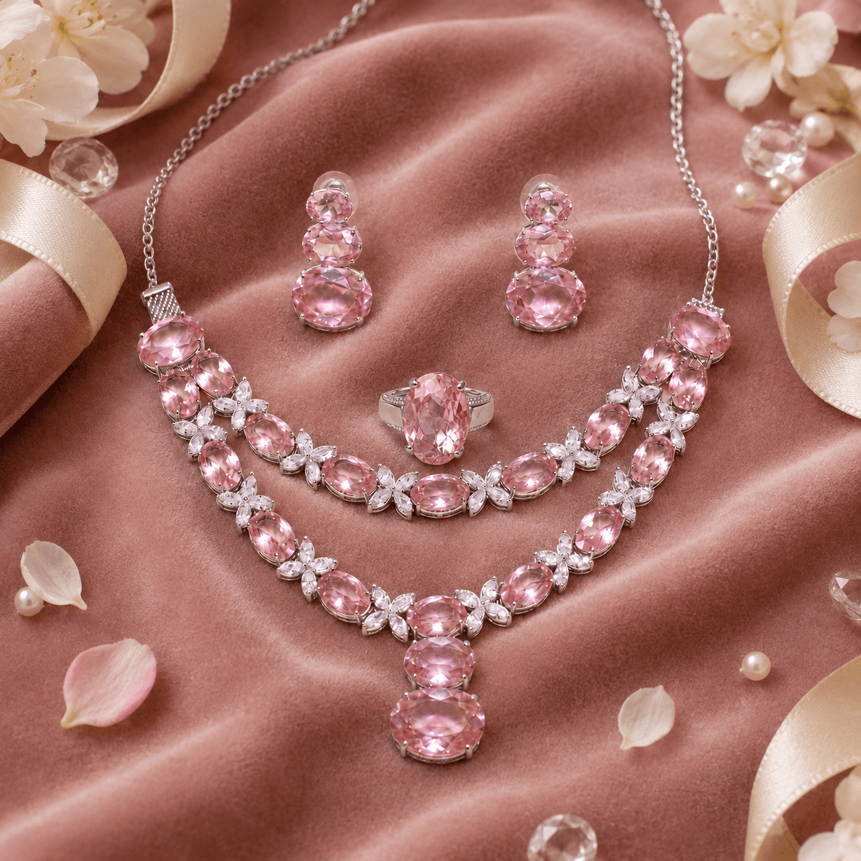Emerald Bloom Ensemble Jewelry Set in Pink — Viora Jewel